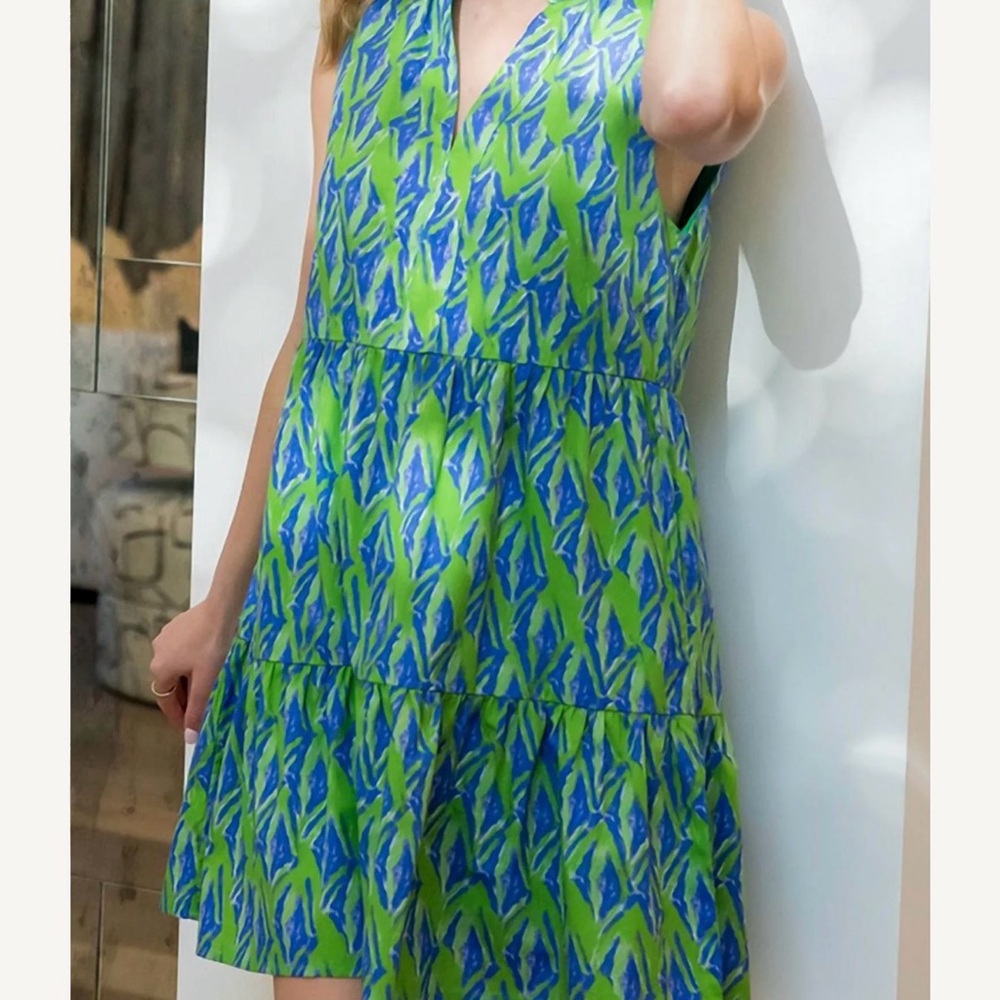 THML Green and Blue Printed V-Neck Maxi Dress